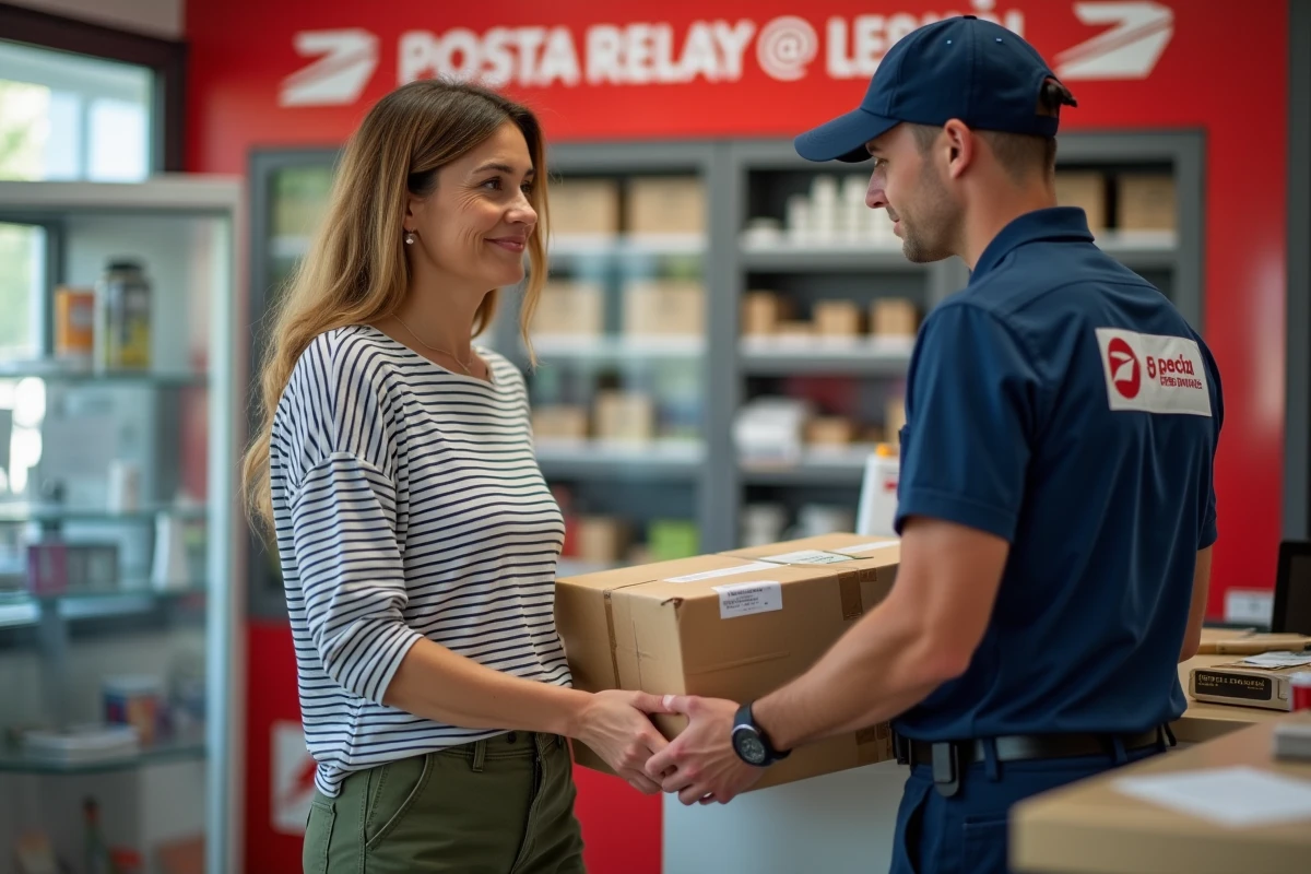 Femme déposant un colis Mondial Relay en point relais pour une vente Vinted ou Leboncoin