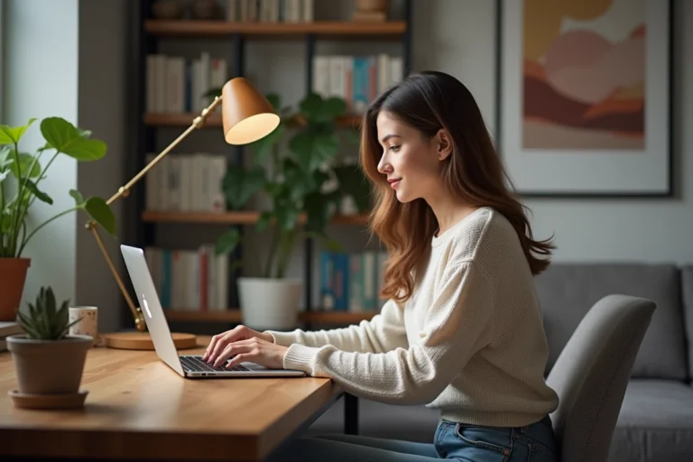 Jeune femme travaillant sur son ordinateur dans un bureau moderne
