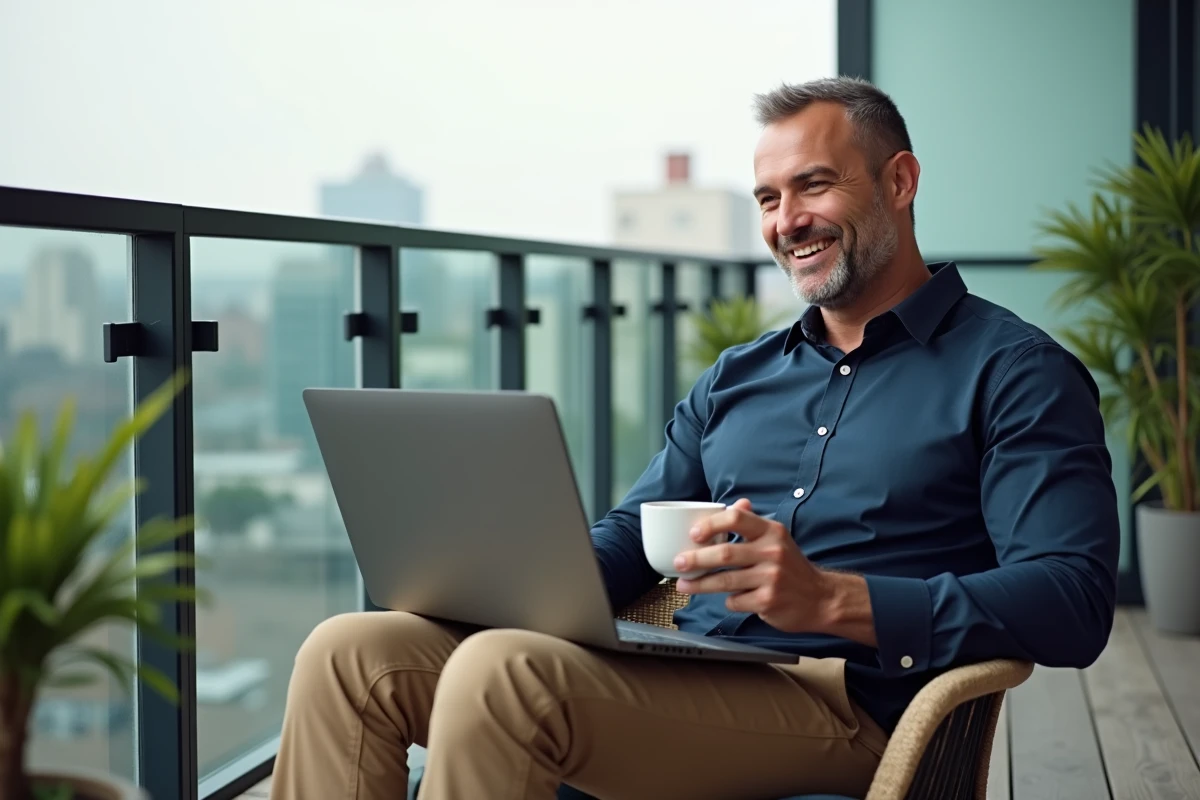 Homme en balcon urbain lors d