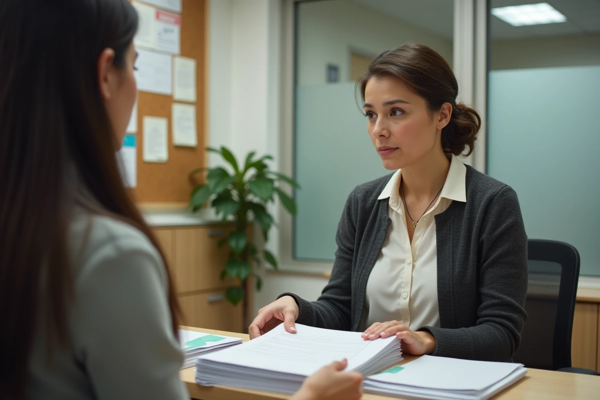 Secretaire universitaire examine des formulaires d